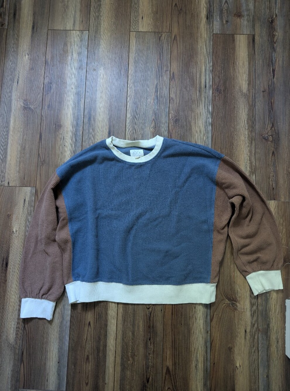 Thread & Supply Ribbed Knit Sweater in Blue and Cream